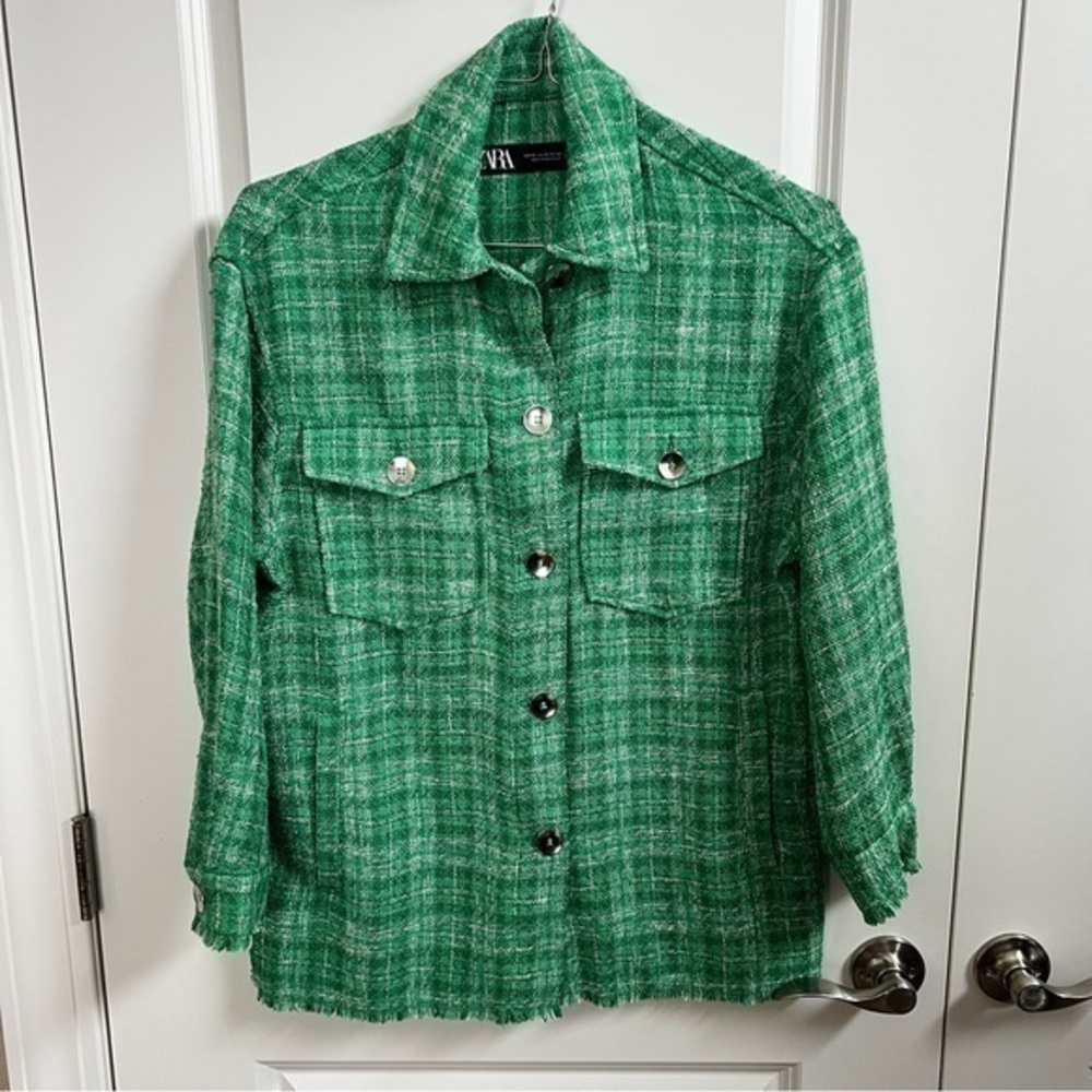Zara Teal Textured Jacket Shirt